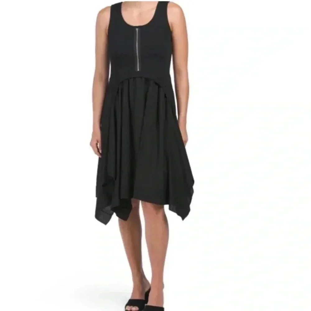 CYNTHIA ROWLEY BLACK LINEN FIT AND FLARE DRESS size‎ Xs